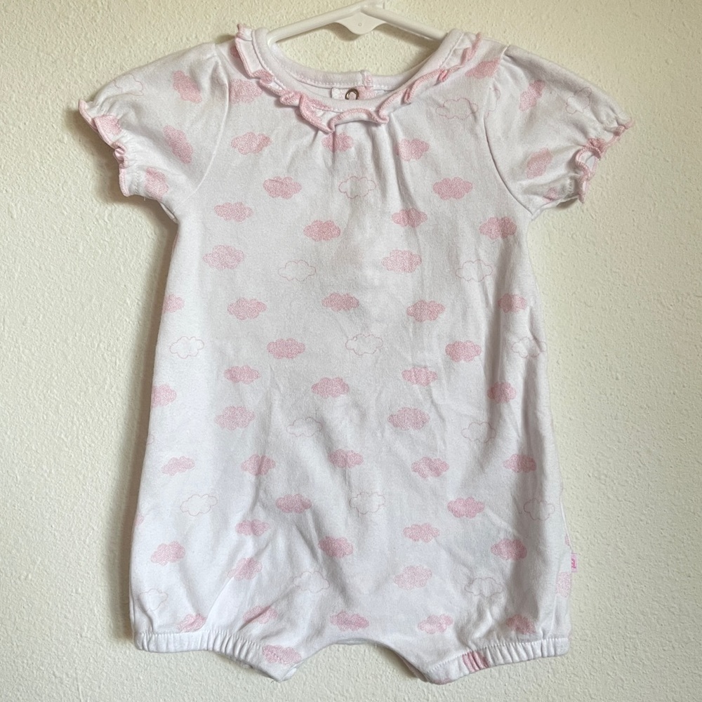 Absorba pink clouds romper ruffle Sz 0-3 months